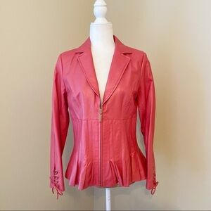 Bradley Bayou 100% Leather Peplum Ruffle Zip Front Jacket - XXS